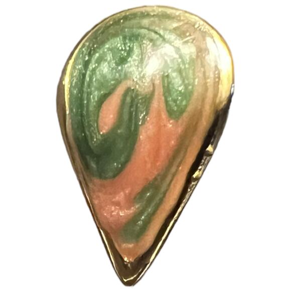 Vintage Gold-Tone Peach & Green Swirl Post Earrings, Teardrop Design - Picture 12 of 15